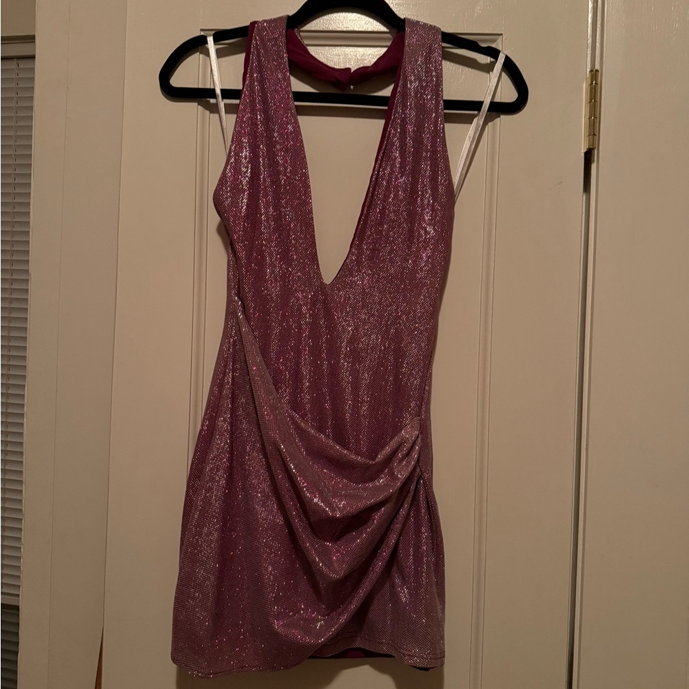 Superdown Shimmer Halter Mini Dress